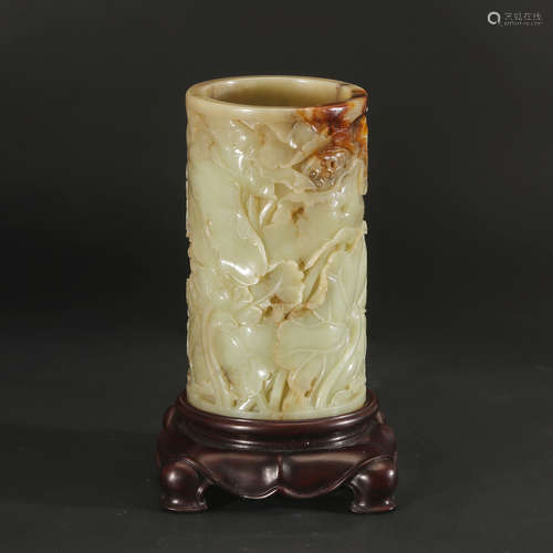 CHINESE CELADON JADE BRUSH POT