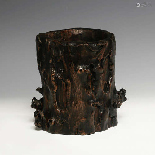 CHINESE ZITAN WOOD BRUSH POT