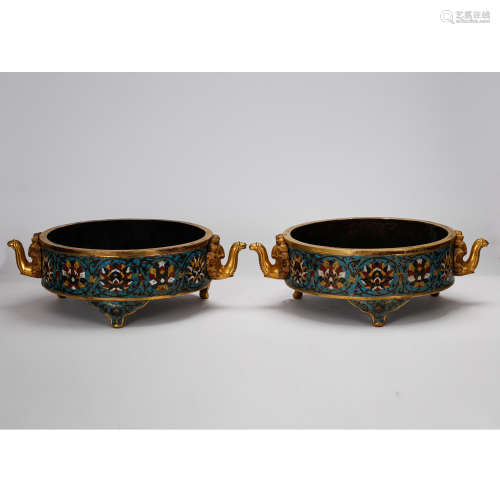 CHINESE CLOISONNE ENAMEL CENSERS, PAIR