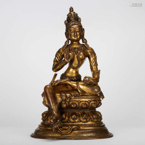 CHINESE BRONZE SEATED GUANYIN