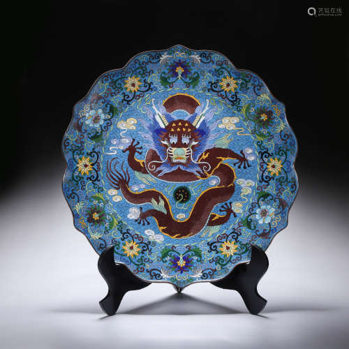 CHINESE CLOISONNE DRAGON CHARGER