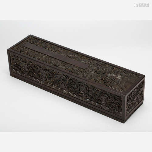 CHINESE ZITAN SCROLL BOX