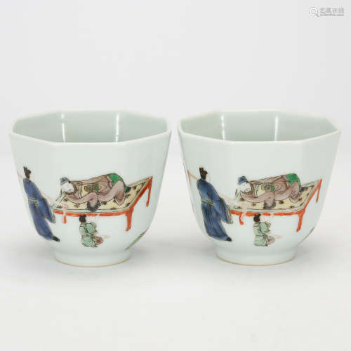 CHINESE FAMILLE ROSE PORCELAIN CUPS