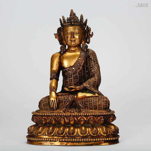 CHINESE GILT BRONZE SEATED SHAKYAMUNI