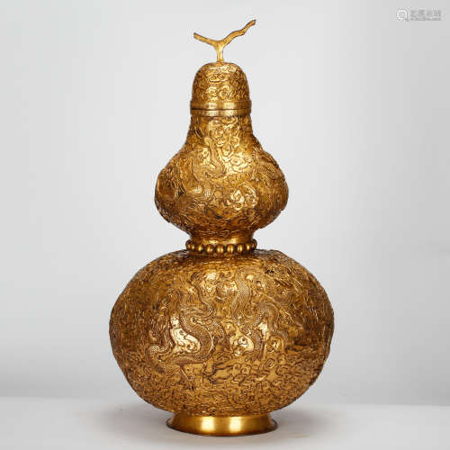 CHINESE GILT BRONZE GOURD VASE