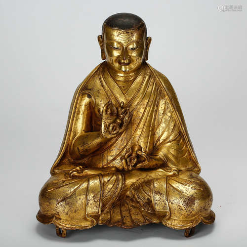 CHINESE GILT BRONZE FIGURE OF GURU