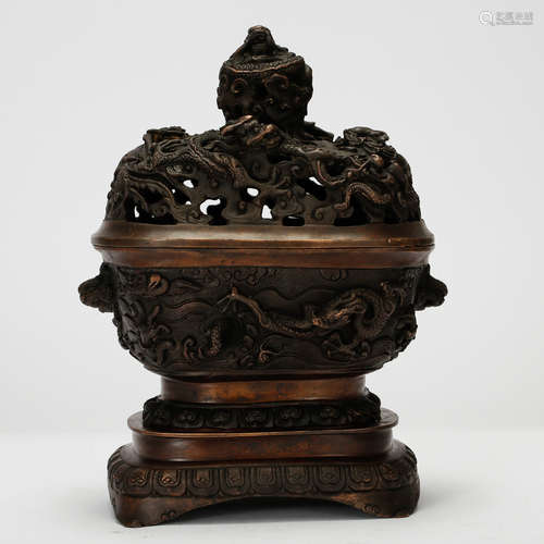 CHINESE BRONZE COVER CENSER