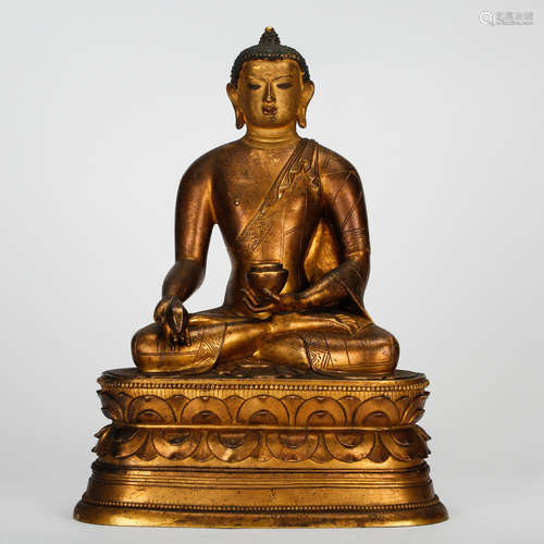 CHINESE GILT BRONZE SEATED SHAKYAMUNI