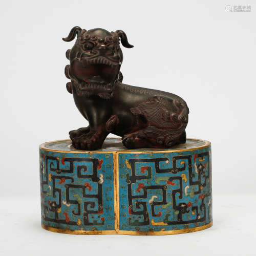 CHINESE CLOISONNE FOOLION COVER BOX