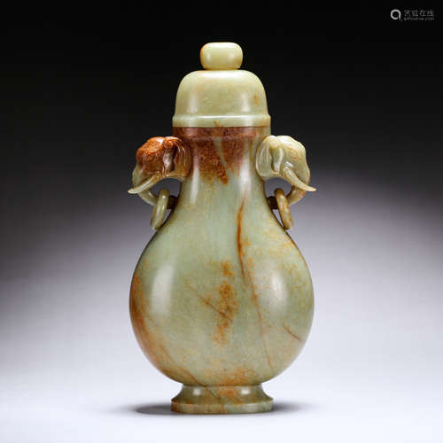 CHINESE CELADON JADE COVER VASE