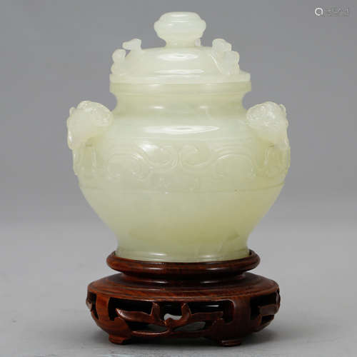 CHINESE WHITE JADE COVER CENSER