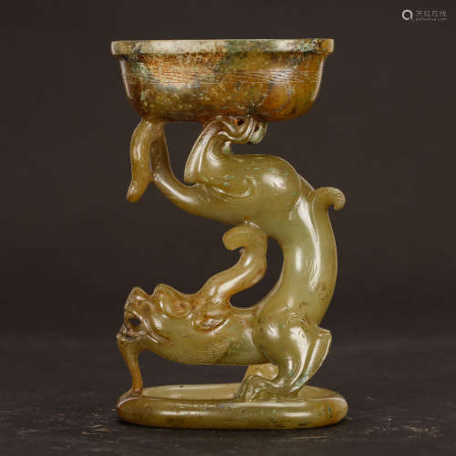 CHINESE ARCHAIC JADE CANDLE STAND