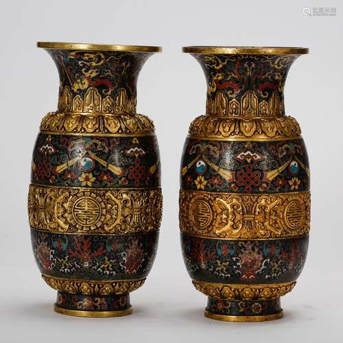 CHINESE GILT BRONZE CLOISONNE VASES