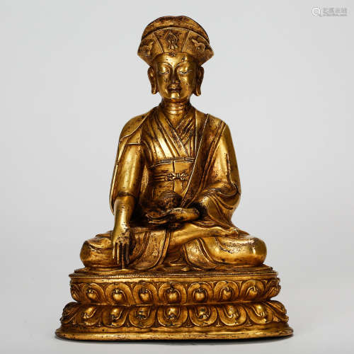 CHINESE GILT BRONZE SEATED GURU