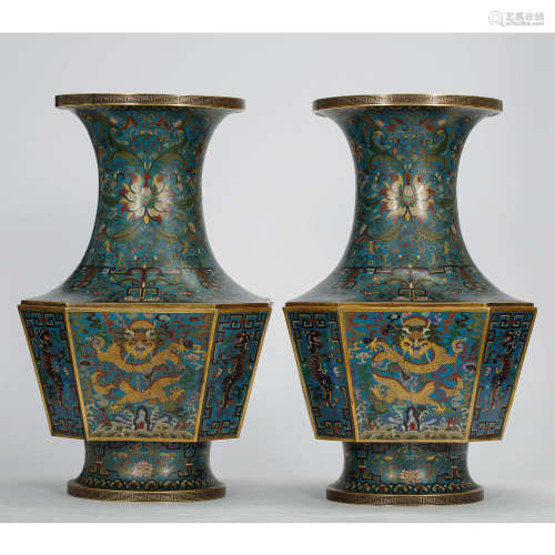 CHINESE CLOISONNE LARGE VASES, PAIR