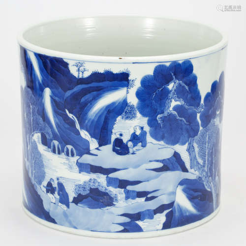 CHINESE BLUE AND WHITE PORCELAIN BRUSH POT