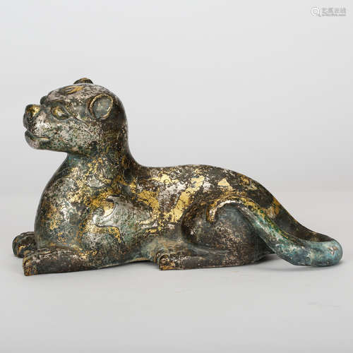 CHINESE GILT BRONZE RECUMBENT BEAST