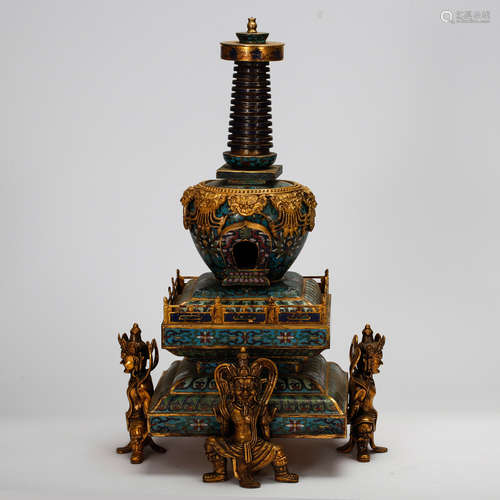 CHINESE CLOISONNE ENAMEL STUPA