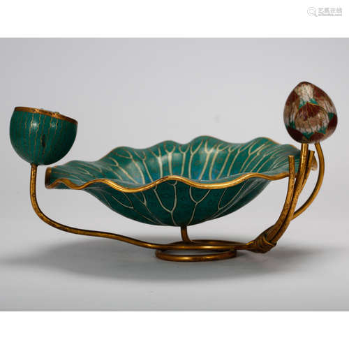 CHINESE CLOISONNE LOTUS LEAF WATER COUPE