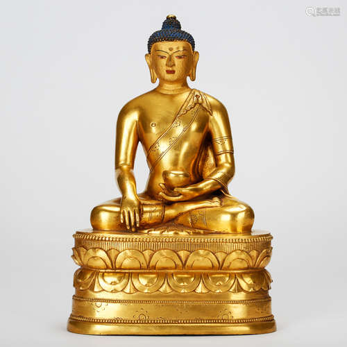 CHINESE GILT BRONZE SEATED SHAKYAMUNI