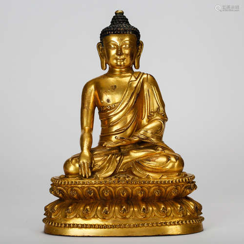 CHINESE GILT BRONZE SEATED SHAKYAMUNI