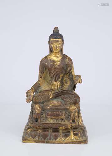 LARGE CHINESE BRONZE SEATED SHAKYAMUNI