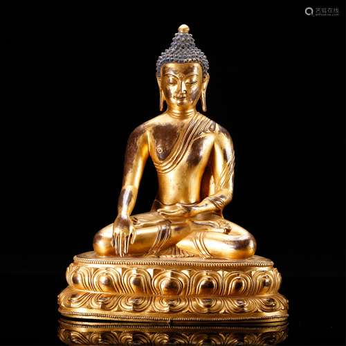 CHINESE GILT BRONZE SEATED SHAKYAMUNI