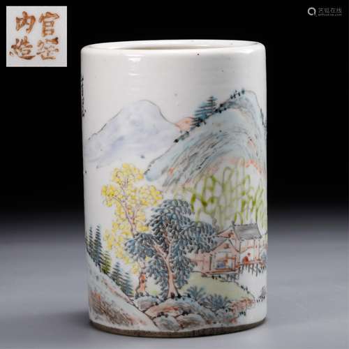 CHINESE FAMILLE ROSE PORCELAIN BRUSH POT