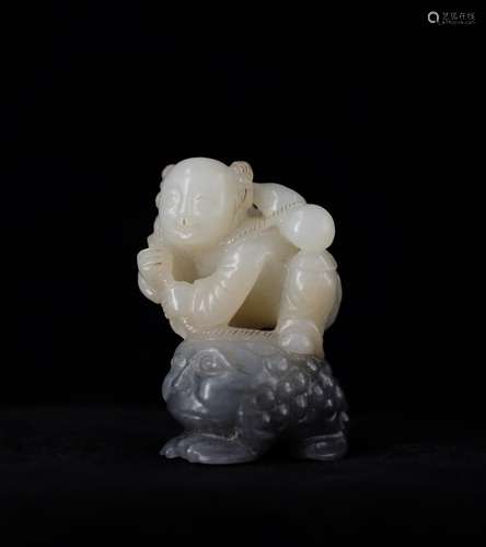 CHINESE GREY JADE CARVED BOY