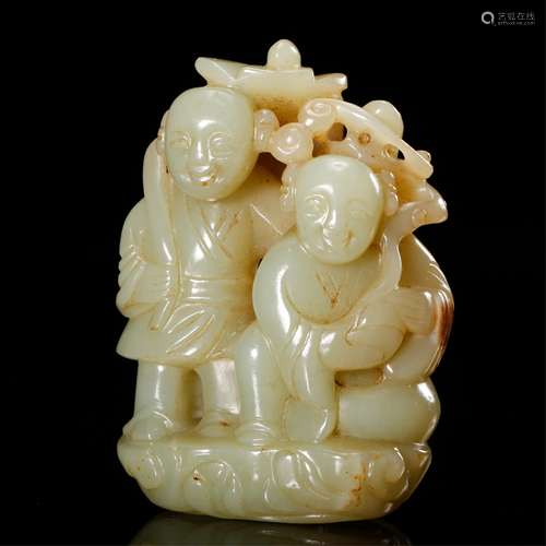 CHINESE CELADON JADE CARVED HEHE