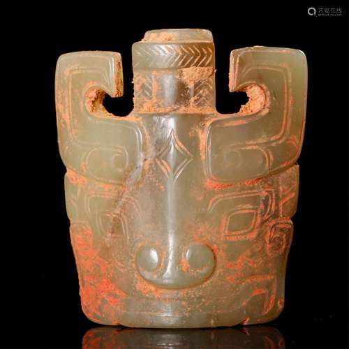 CHINESE ARCHAIC JADE BEAST MASK