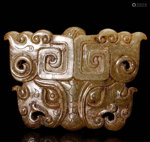 CHINESE ARCHAIC JADE BEAST MASK