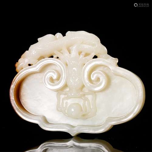 CHINESE ARCHAIC WHITE JADE RUYI WATER COUPE