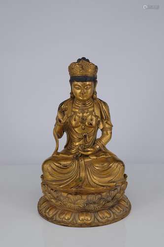 LARGE CHINESE BRONZE SEATED GUANYIN