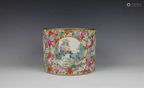 CHINESE FAMILLE ROSE PORCELAIN BRUSH POT