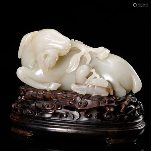 CHINESE WHITE JADE CARVED DEER