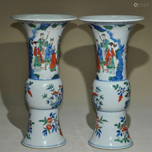 CHINESE WUCAI PORCELAIN GU VASE