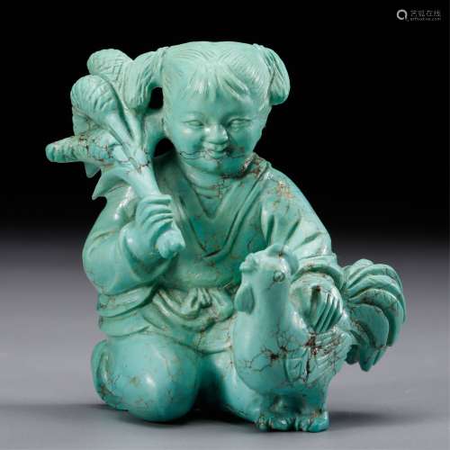 CHINESE TURQUOISE CARVED FIGURE OF BOY