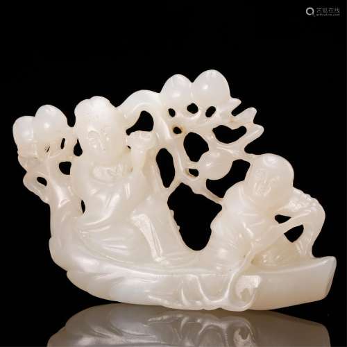CHINESE WHITE JADE CARVED LAOSHOU AND BOY