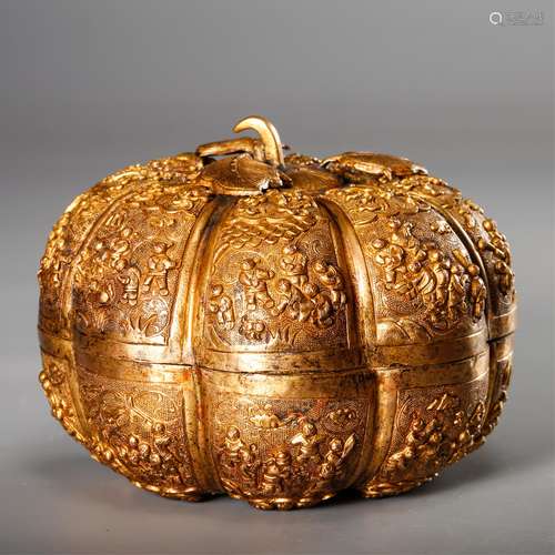 CHINESE GILT BRONZE PUMPKIN COVER BOX