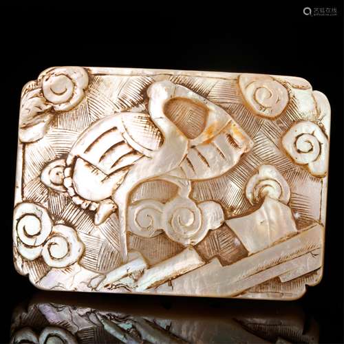 CHINESE MOTHER OF PEARL CARVED BELT BUCKLE