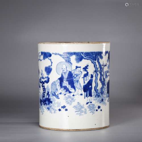 CHINESE BLUE AND WHITE BRUSH POT