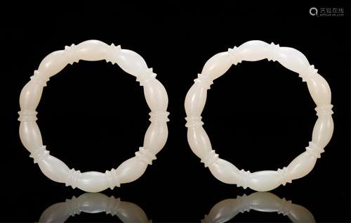 CHINESE WHITE JADE BANGLES, PAIR