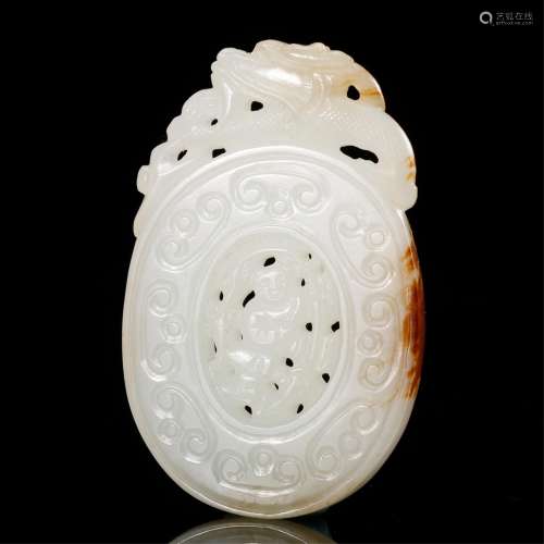 CHINESE WHITE JADE DRAGON PENDANT