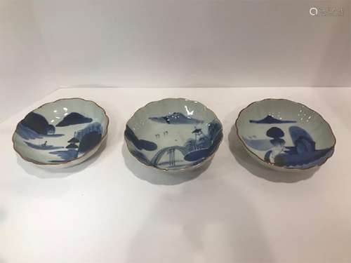 Three Qing Dynasty Blue and White Porcelain Plates