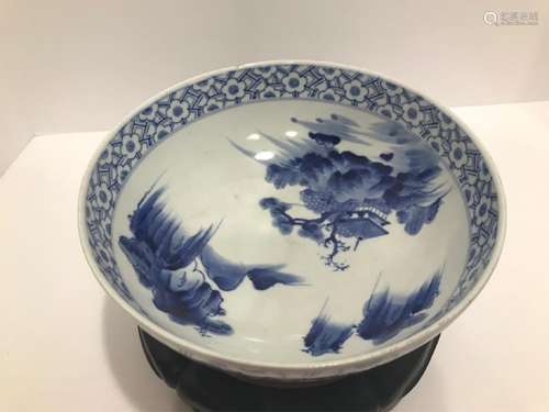 Large Qing Dynasty Blue and White Porcelain Bowl