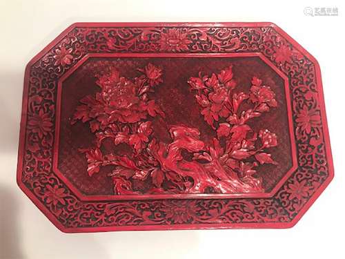 20th Century Chinese Cinnabar Carved Octagon Plate