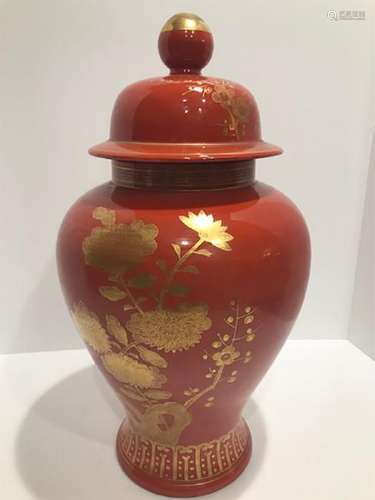 Great 19th Century Chinese Coral Glazed Porcelain Vase