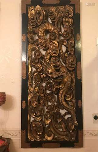 Huge Chinese Qing Dynasty Carved Wooden Dragon Plaque