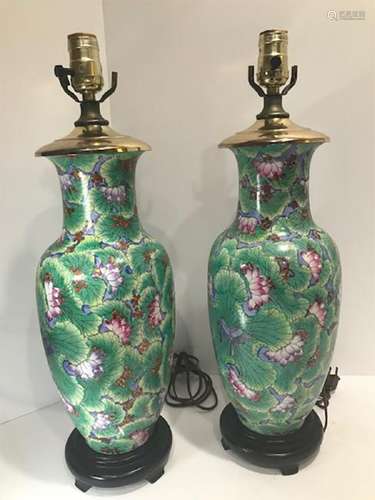 20th Century Chinese Famille Rose Porcelain Vase Lamp